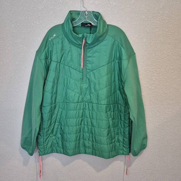 Ralph Lauren RLX Quilted Panel 1/4 Zip Hybrid Jacket Women's L Green - Picture 1 of 7